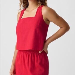 NWT Gap Red Linen Blend Sleeveless Square Neck Top